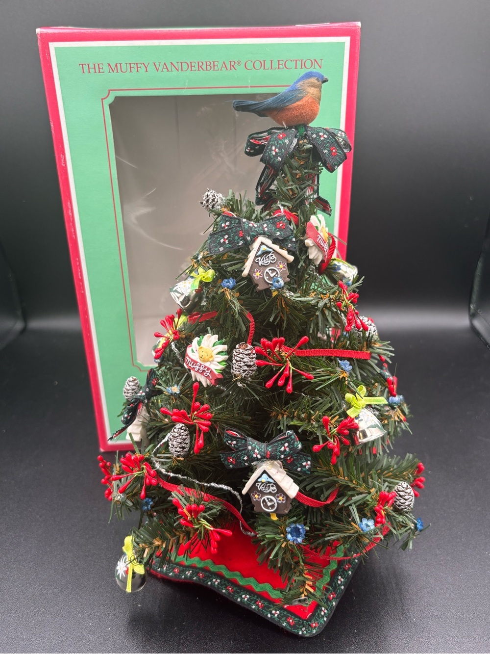Muffy Vanderbear Collection Muffy's Alpine Tree In Box With Ornaments, Bird 10"